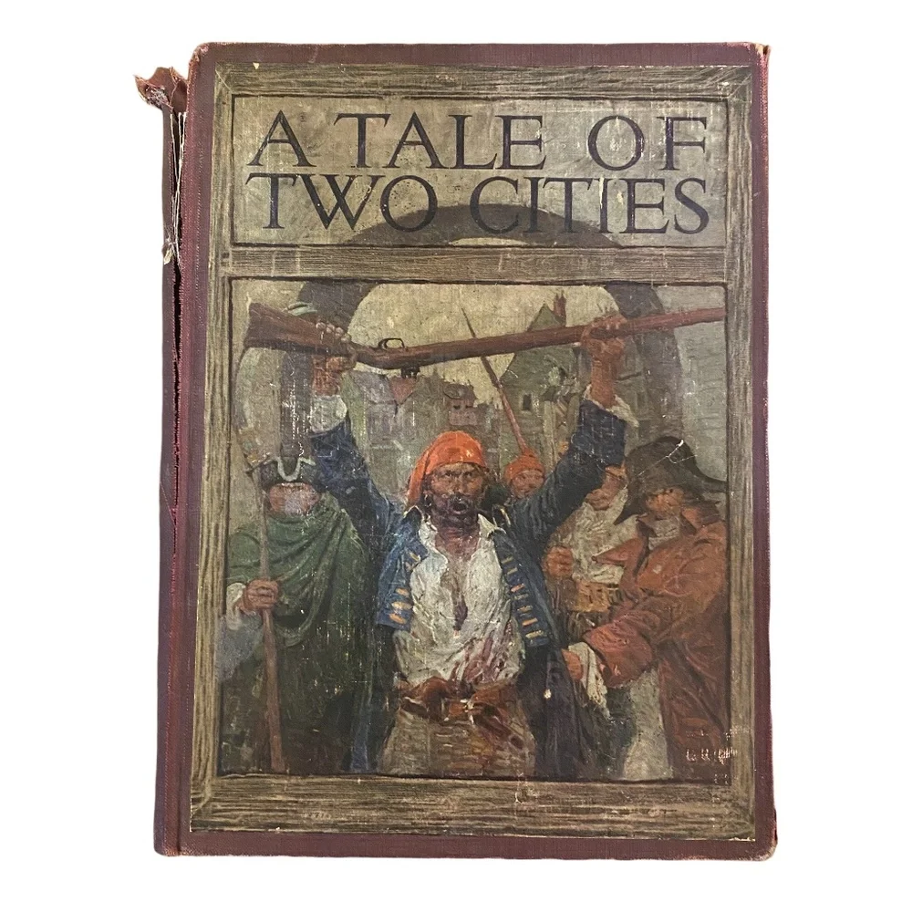 Charles Dickens Maroon Cloth Harvey Dunn Tale‎ of Two Cities Hardcover 1921